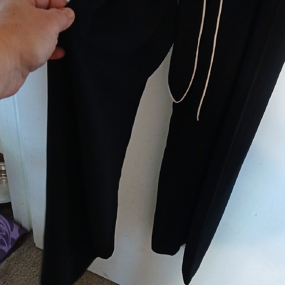 Anthropologie Black Jumpsuit with White Piping and Waist Tie - Picture 3 of 7